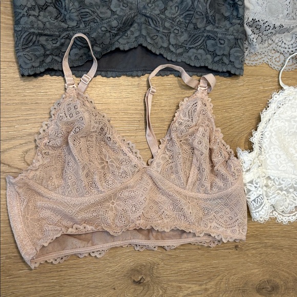 Free People Free Press Aerie Lace Bralettes Set Charcoal, Gray, Blush, Ivory S - Picture 4 of 9